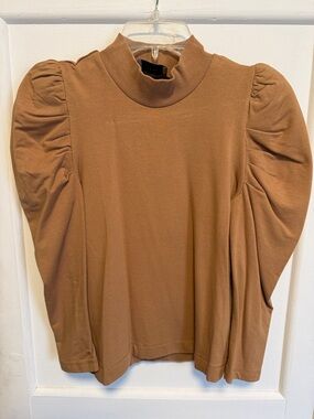 Elie Tahari Camel Mock Neck Puff-Sleeve Top
